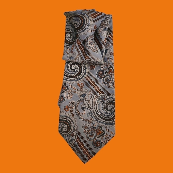 Vtg THE HOOKER 1960s Funky Blue Paisley Patterned Wide Clip-on Tie - Picture 1 of 9